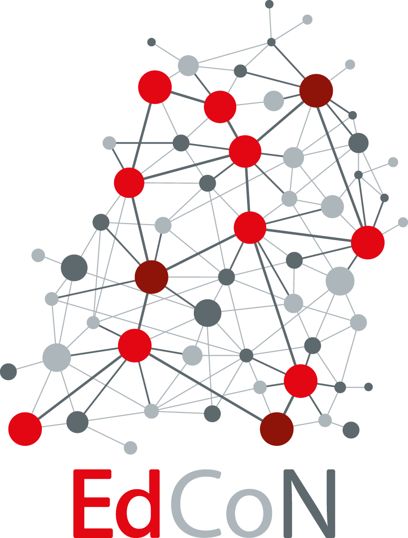 Schriftzug EdCoN unter dem Umriss Baden-Württembergs, welches durch ein Netzwerk bildet