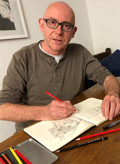 Herbert Moser skizziert Erzählbus