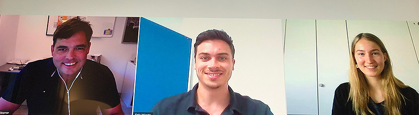 Gruppenbild Möslein-Tröppner, Würstle und Lang über Videokonferenzsystem