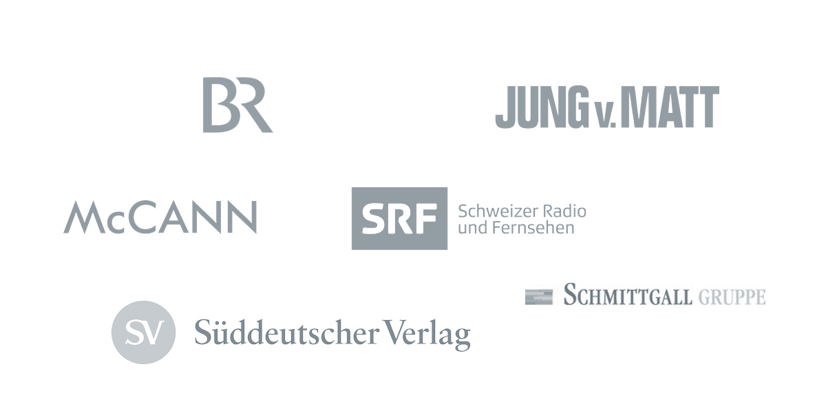 Logos Bayrischer Rundfunk, Jung v. Matt, McCann, Schweizer Radio und Fernsehen, Süddeutscher Verlag, Schmittgall Gruppe